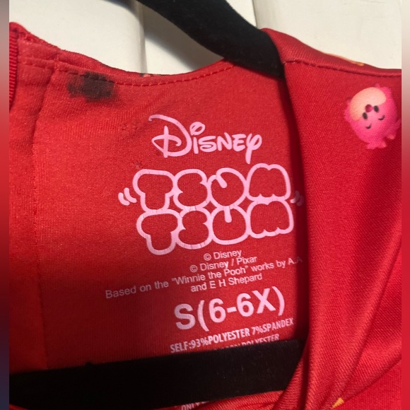 DISNEY PIXAR TSUM TSUM CHARACTER RED DRESS WITH BLACK BOW SIZE SMALL (6-6X) EUC - Picture 6 of 7